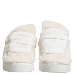 White Shearling Fur Bianco Low Top Sneakers Shoes