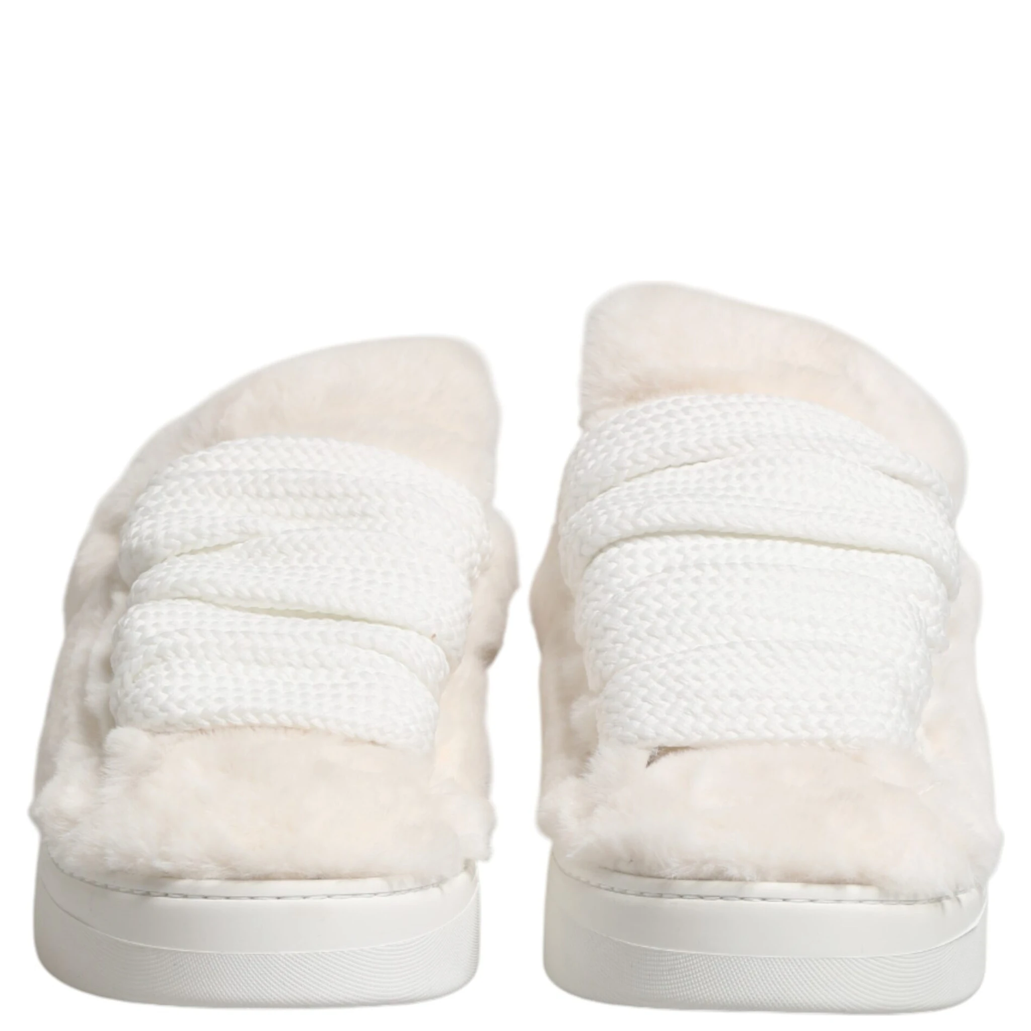 White Shearling Fur Bianco Low Top Sneakers Shoes