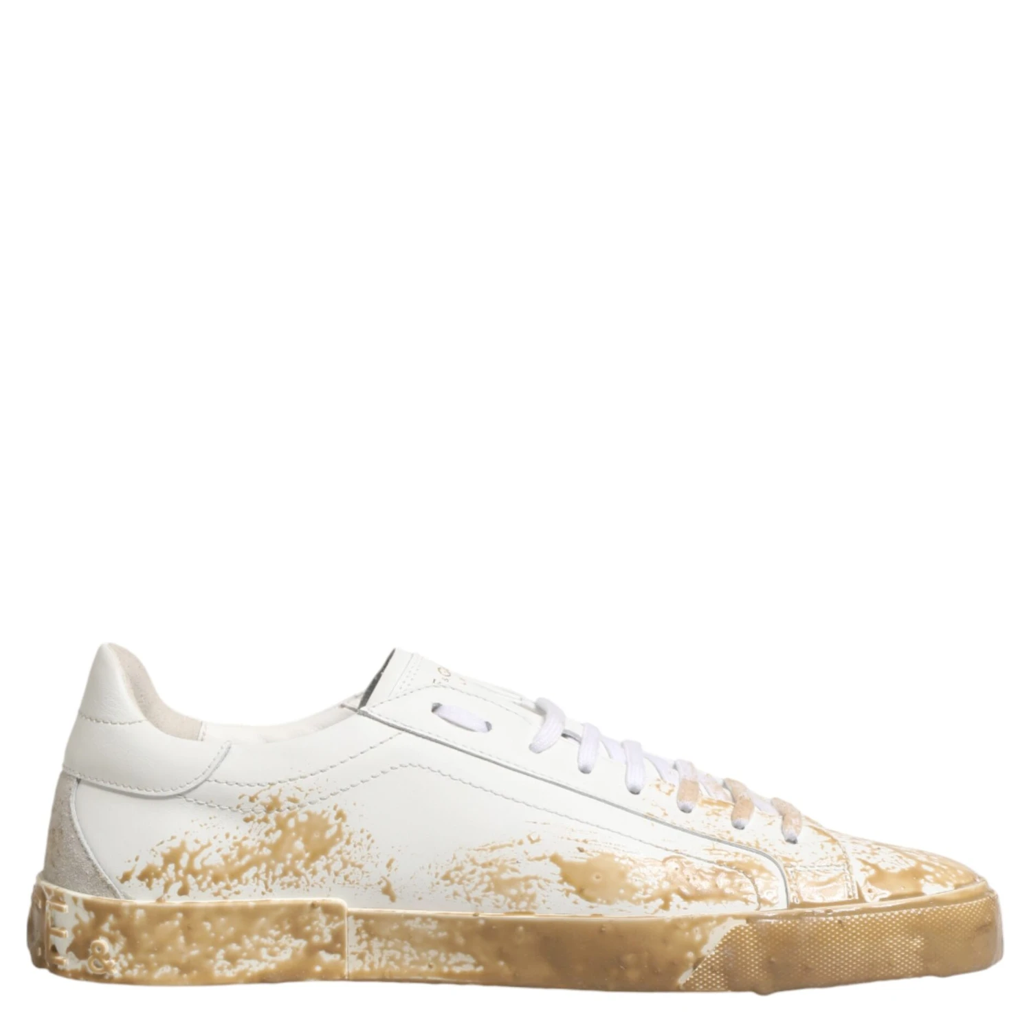 White Leather Paint Effect Low Top Sneakers  Shoes