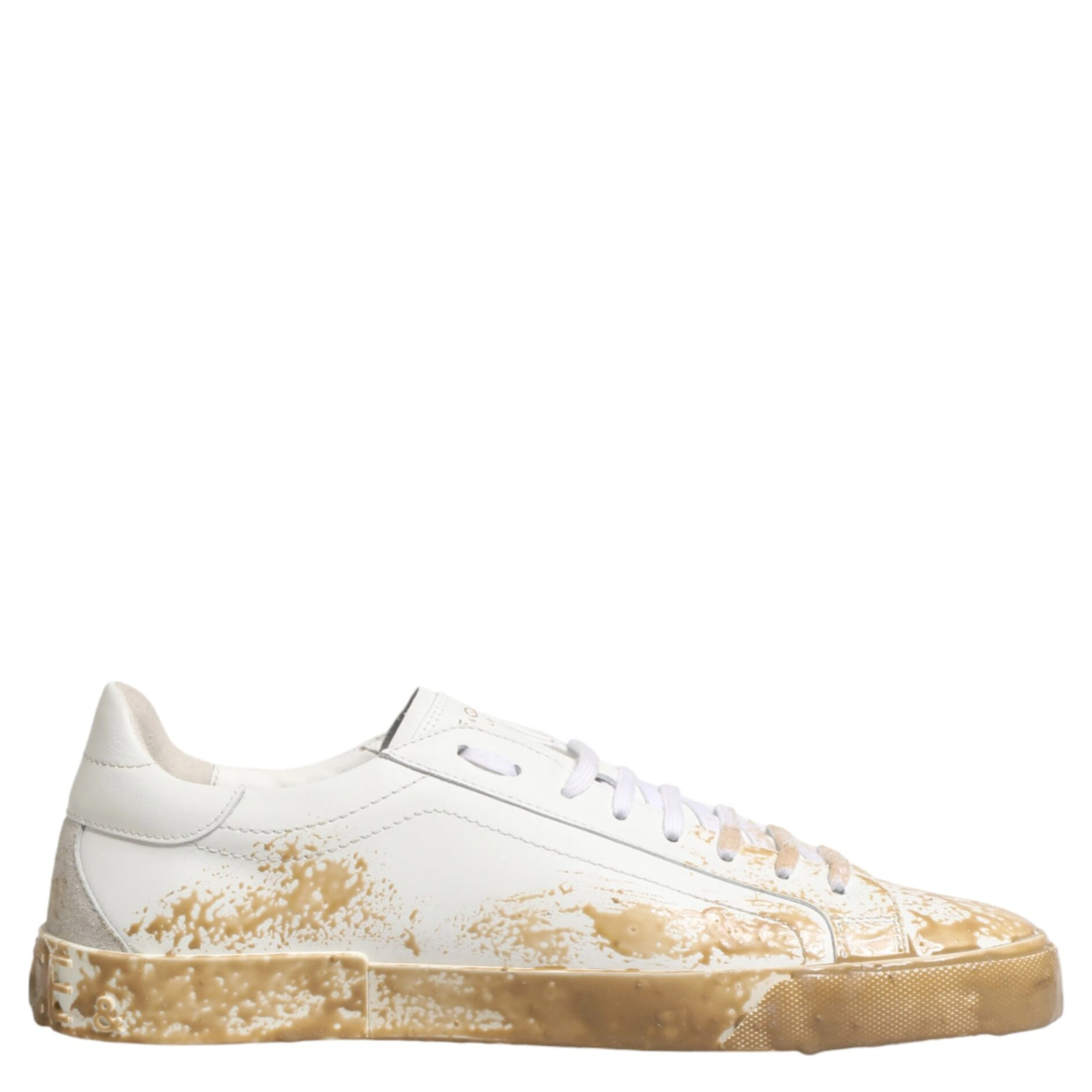 White Leather Paint Effect Low Top Sneakers  Shoes