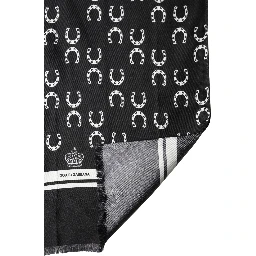 Black Horseshoe Silk Neck Foulard 136cm x 23cm Men Scarf