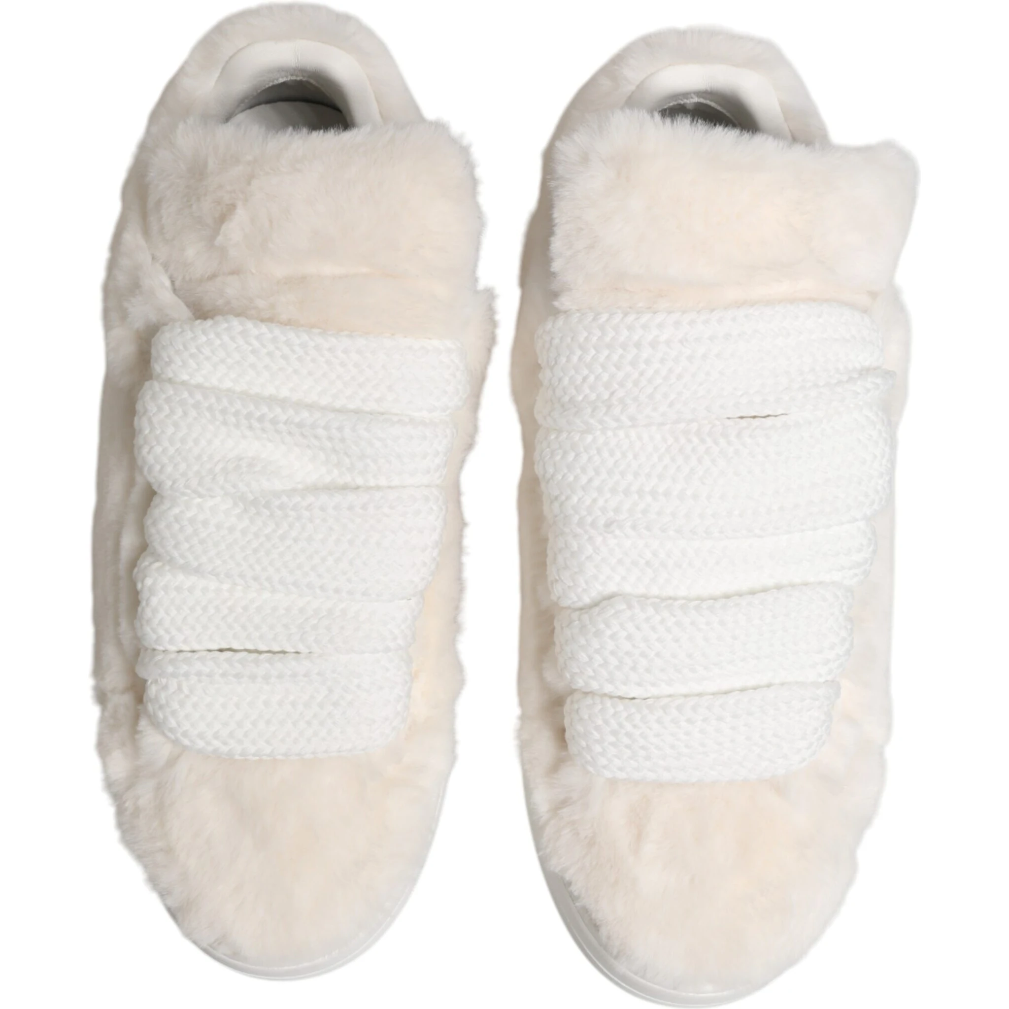 White Shearling Fur Bianco Low Top Sneakers Shoes