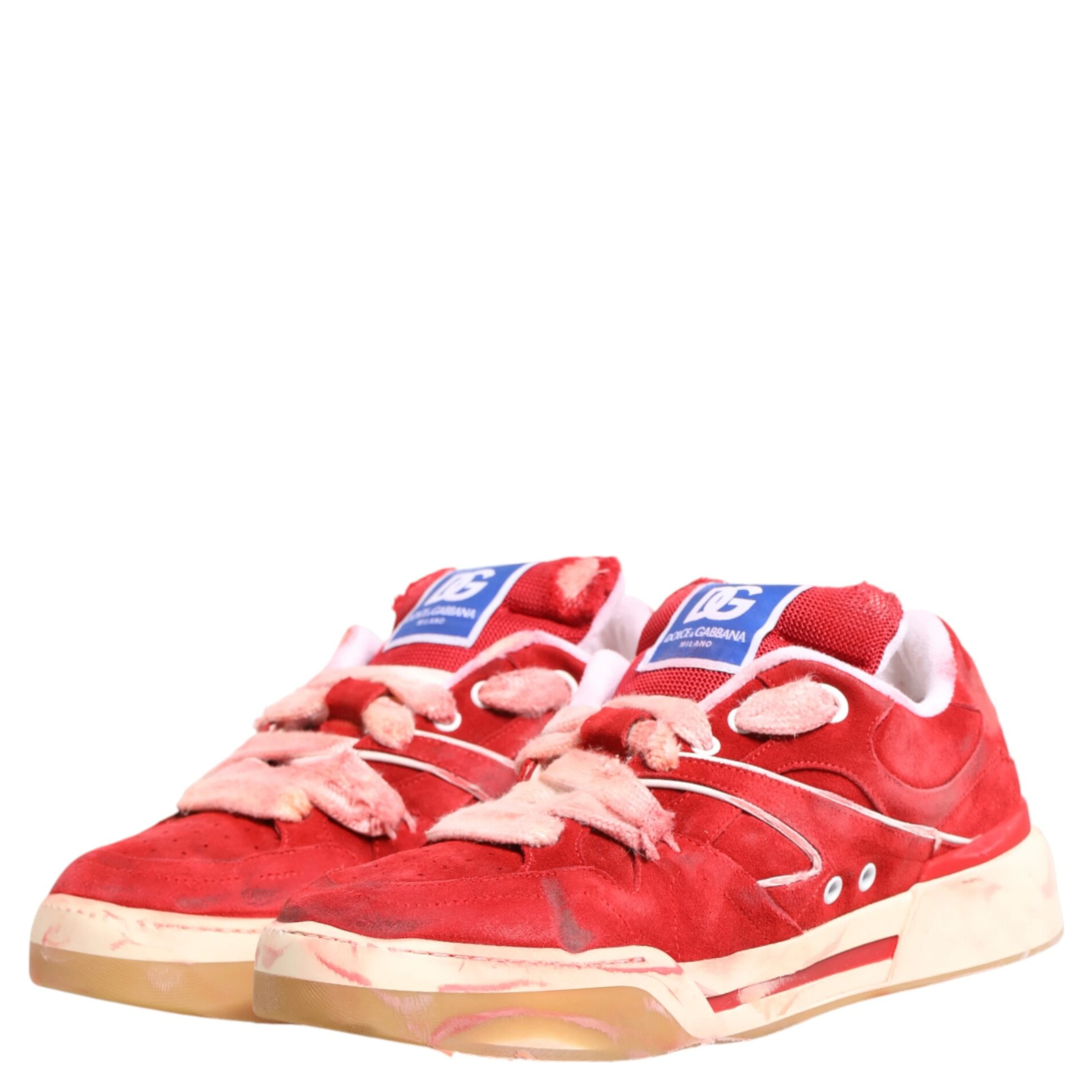 Red White Suede DG Logo Low Top Sneakers Shoes