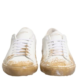 White Leather Paint Effect Low Top Sneakers  Shoes