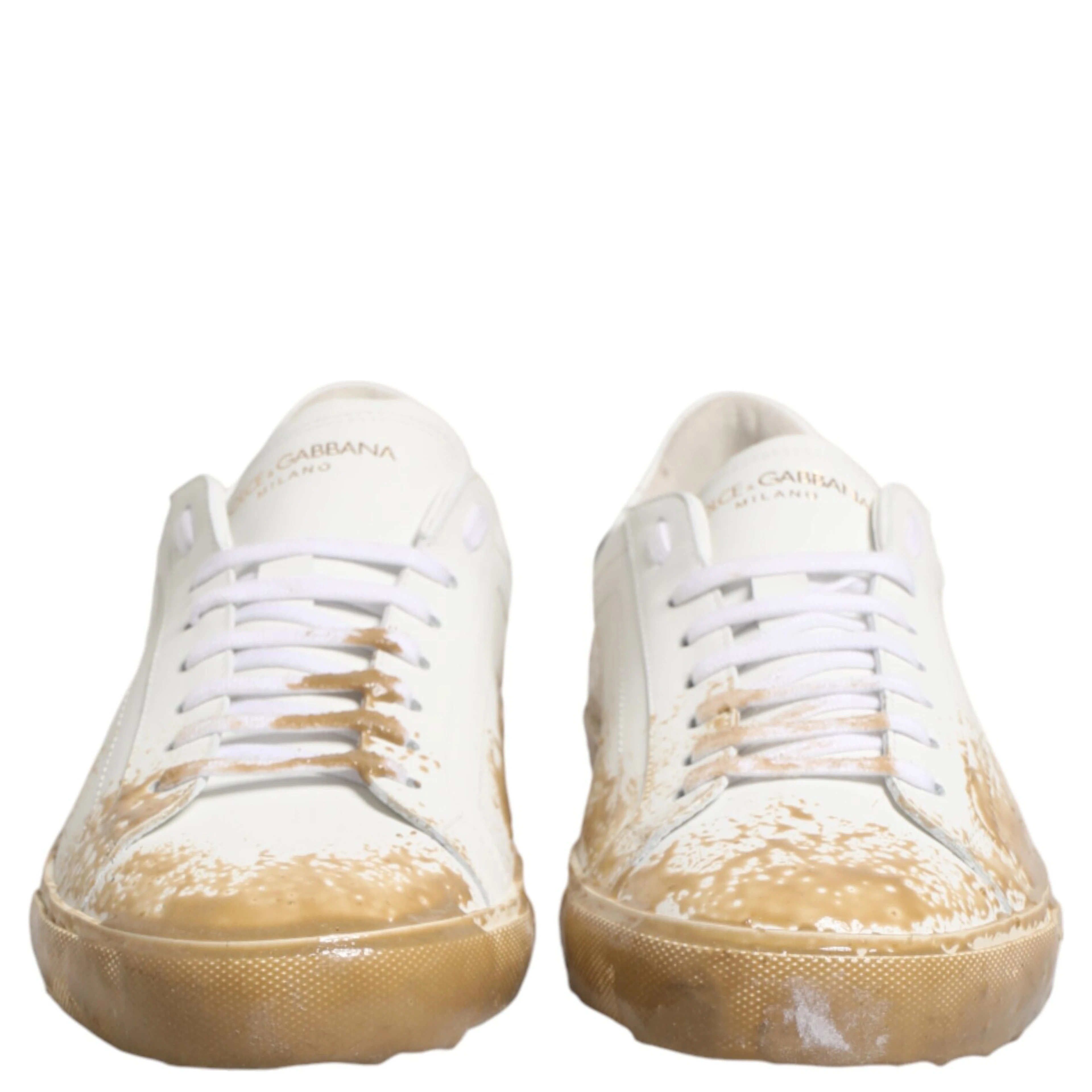 White Leather Paint Effect Low Top Sneakers  Shoes