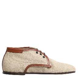 Beige Canvas Lace-Up Men Dress Derby Shoes