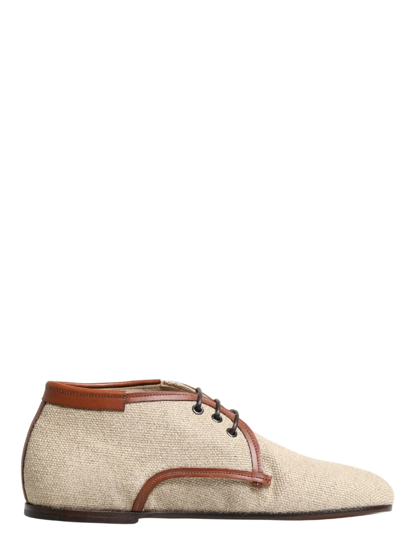 Beige Canvas Lace-Up Men Dress Derby Shoes