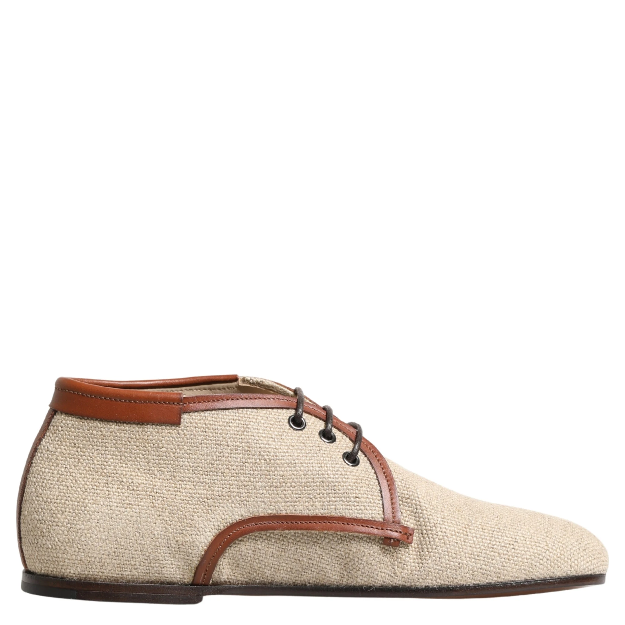 Beige Canvas Lace-Up Men Dress Derby Shoes
