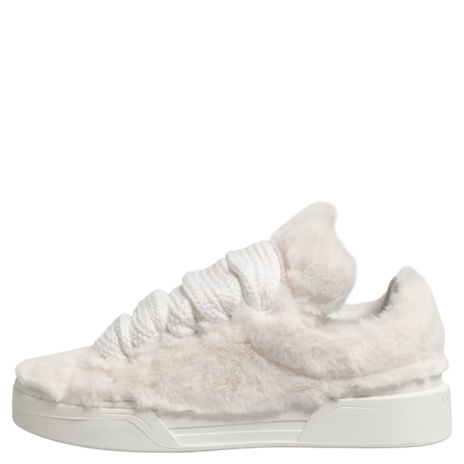 White Shearling Fur Bianco Low Top Sneakers Shoes