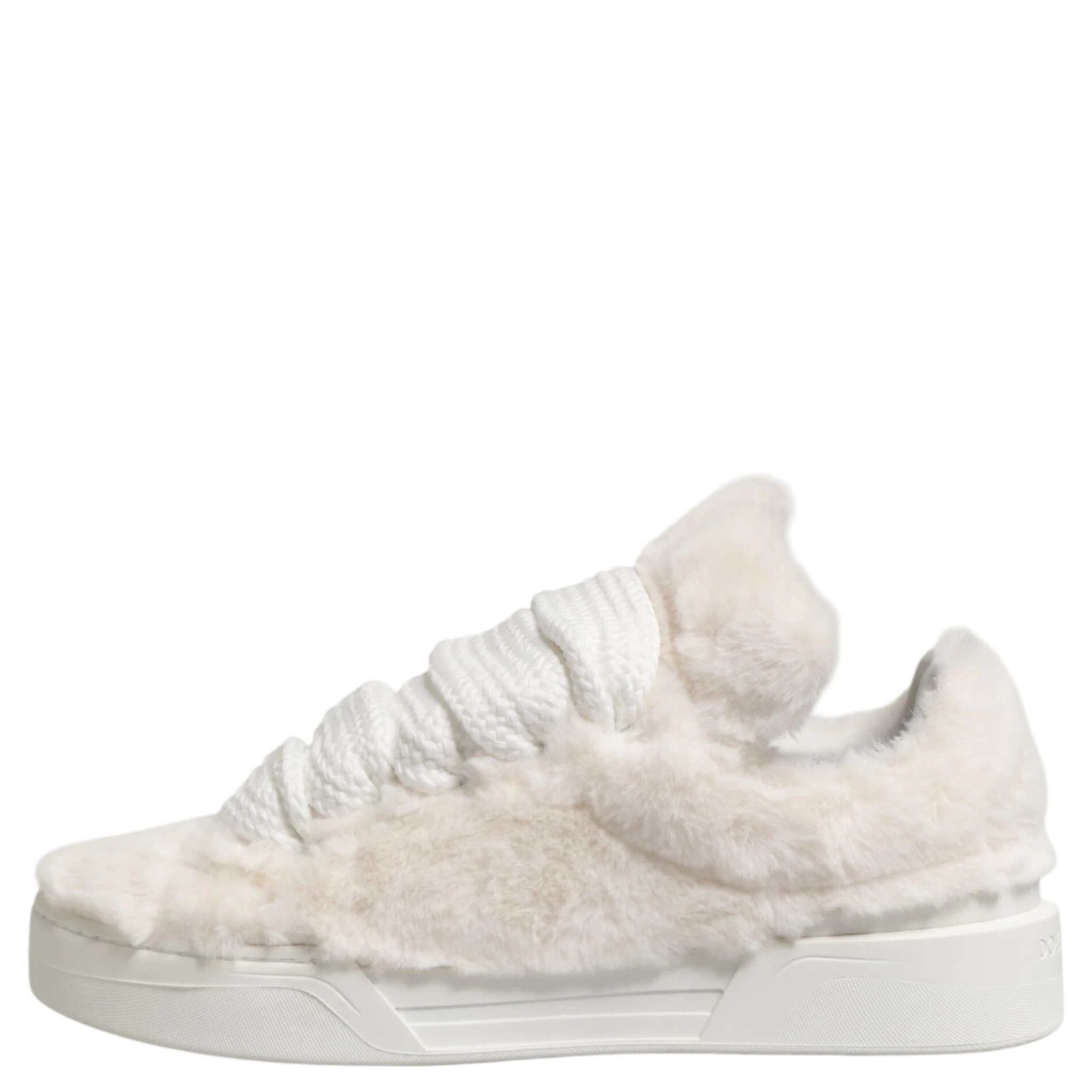 White Shearling Fur Bianco Low Top Sneakers Shoes