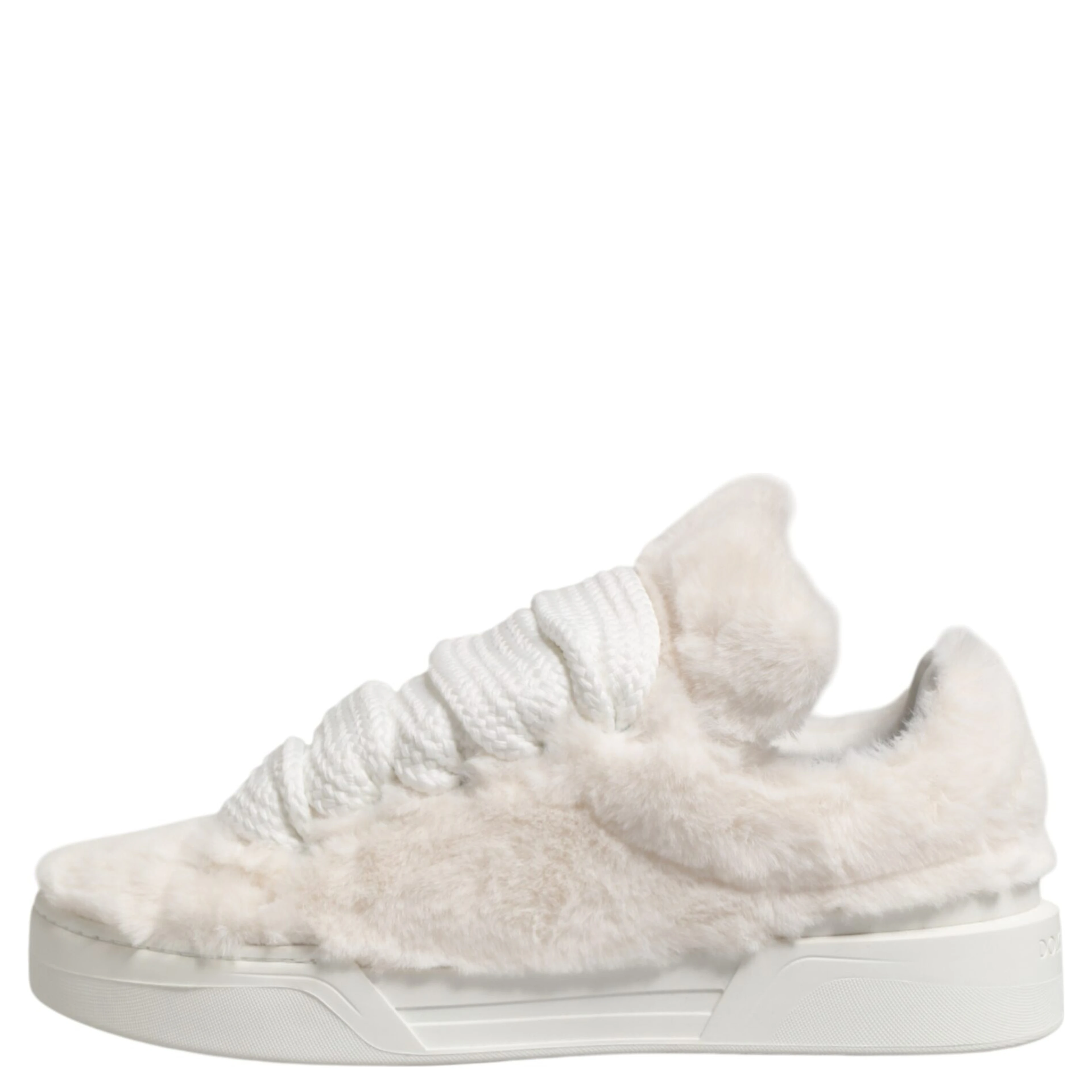 White Shearling Fur Bianco Low Top Sneakers Shoes