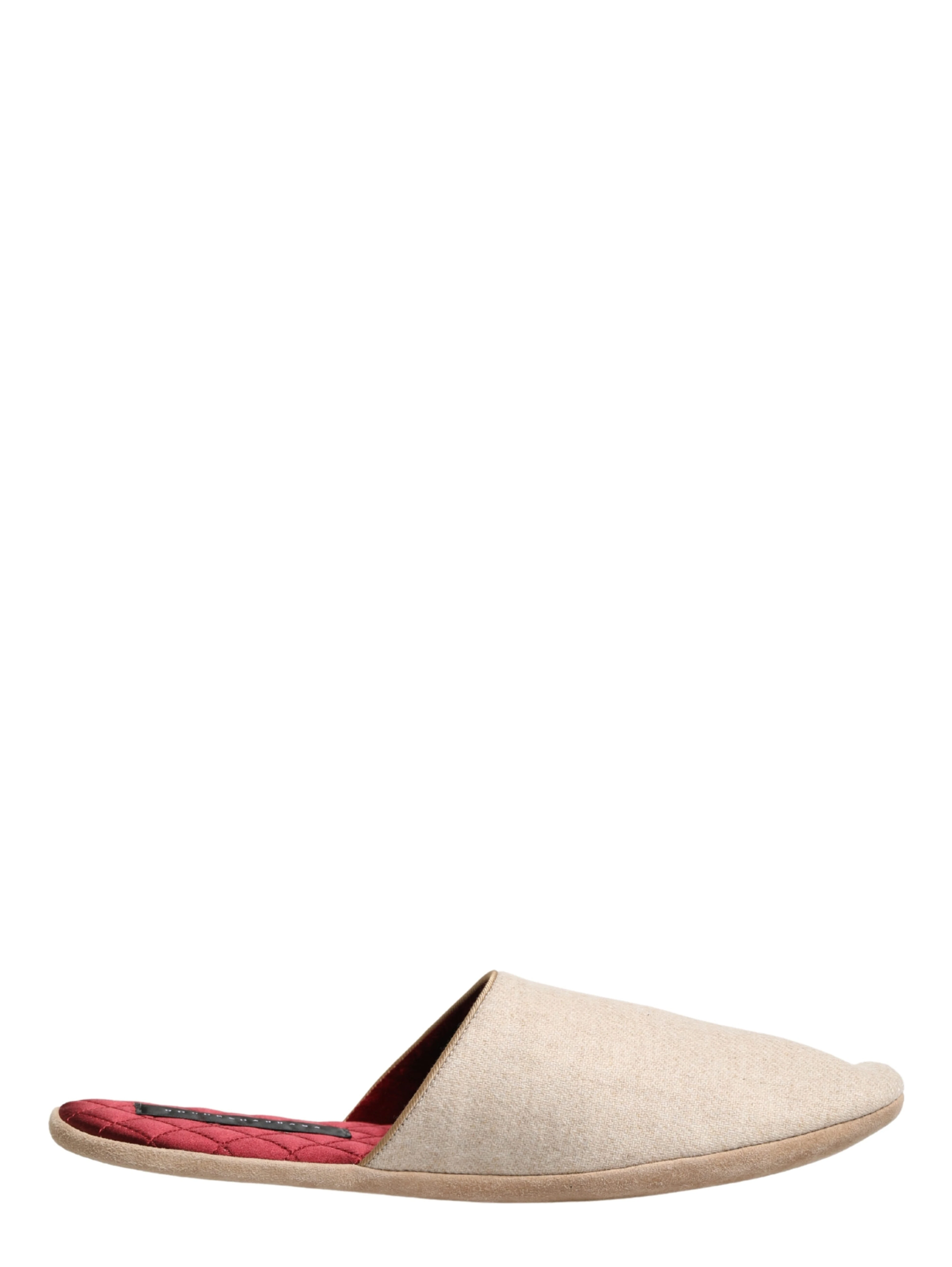 Beige Shetland Wool Red Quilted Slippers Shoes