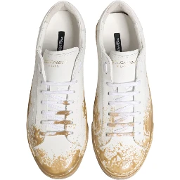 White Leather Paint Effect Low Top Sneakers  Shoes