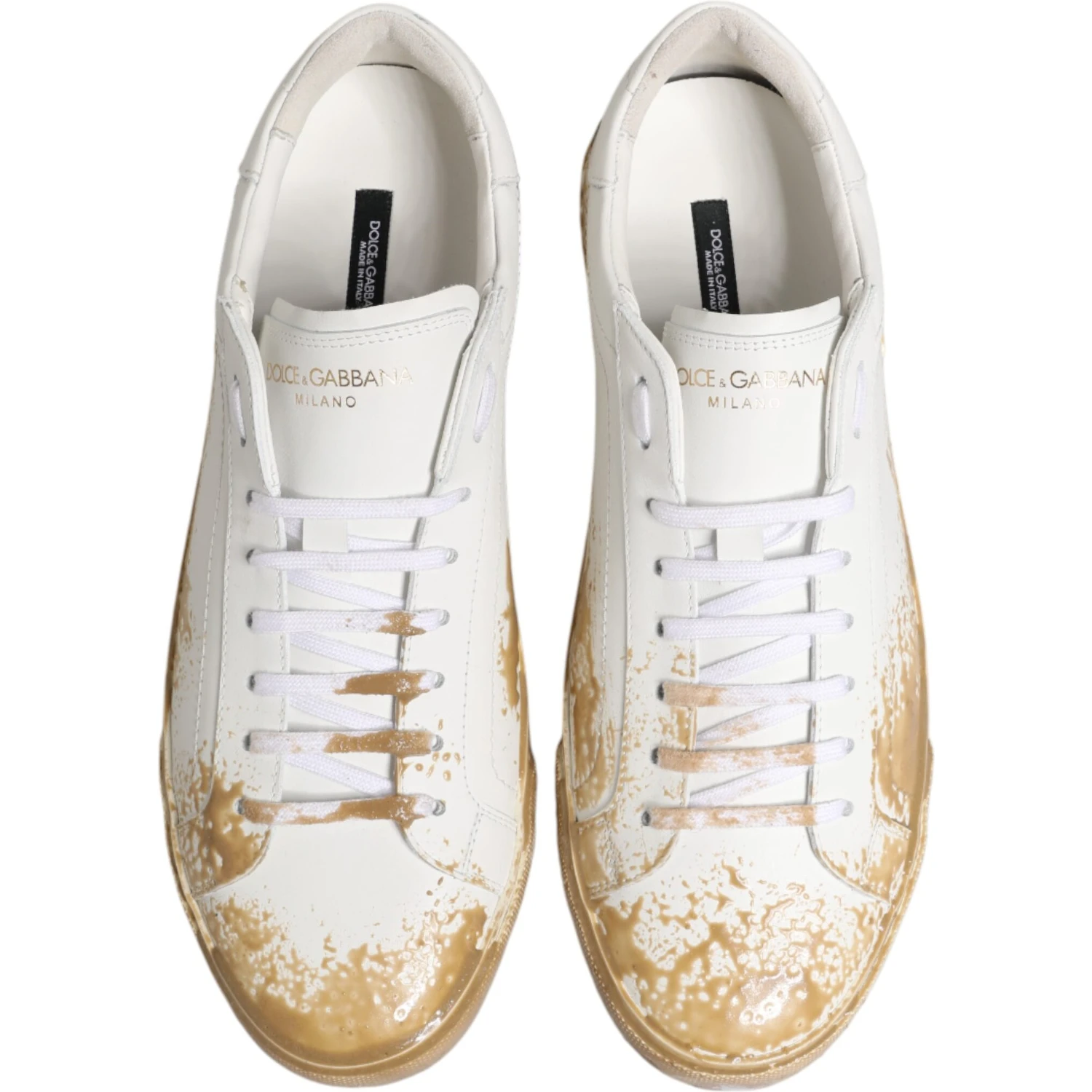 White Leather Paint Effect Low Top Sneakers  Shoes