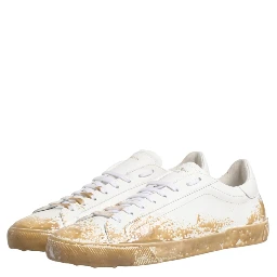 White Leather Paint Effect Low Top Sneakers  Shoes