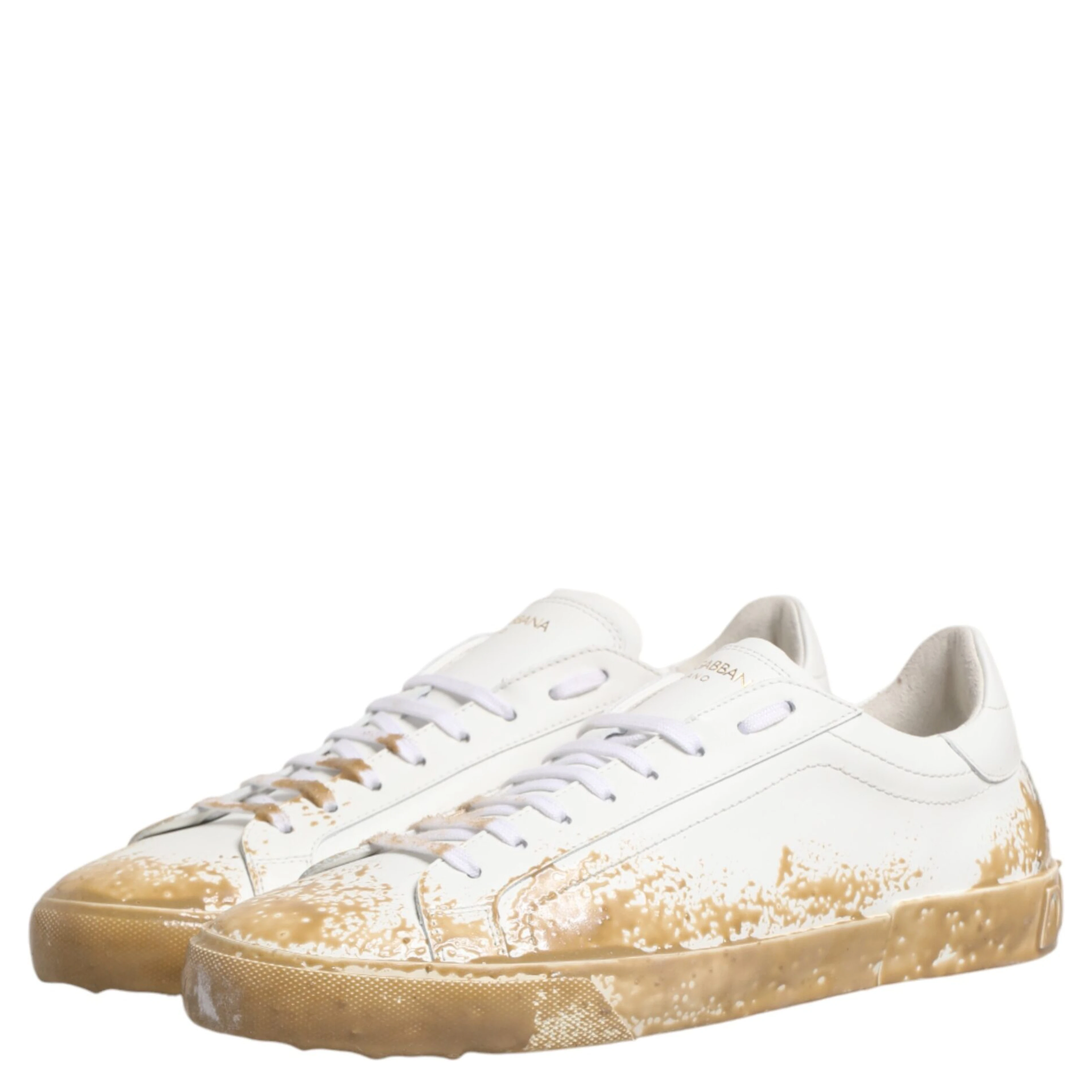 White Leather Paint Effect Low Top Sneakers  Shoes