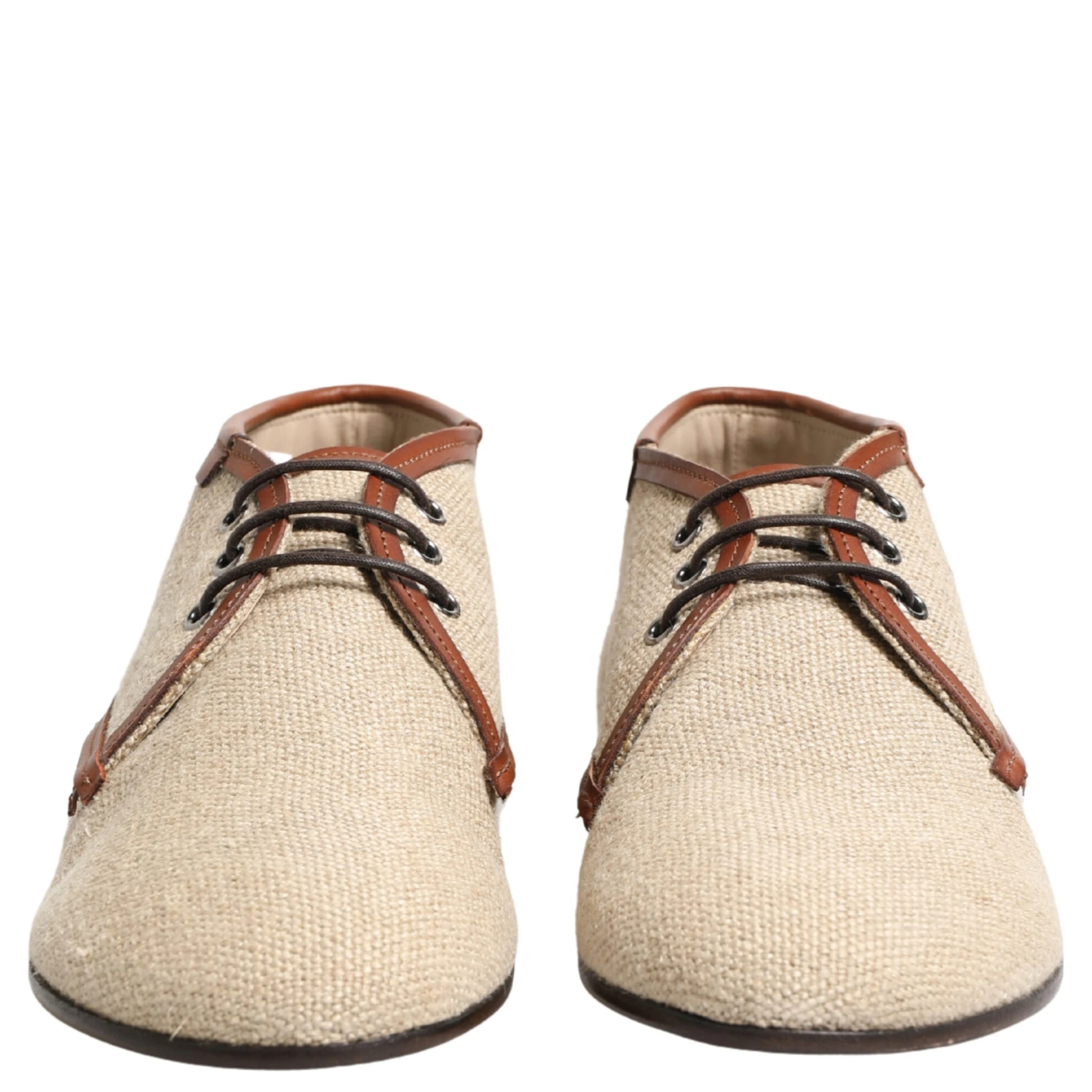 Beige Canvas Lace-Up Men Dress Derby Shoes