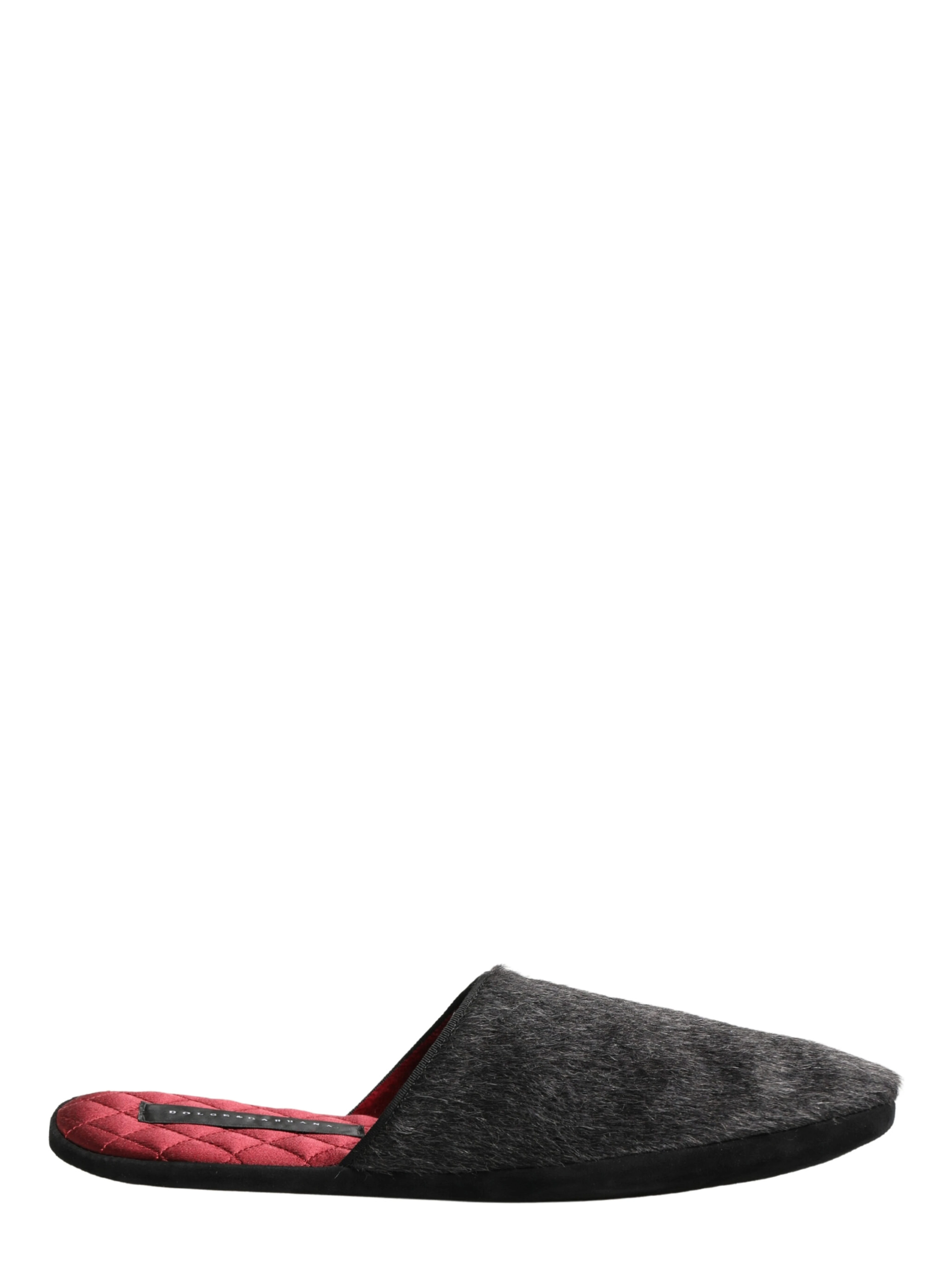 Dark Grey Charcoal Wool Red Slippers Shoes