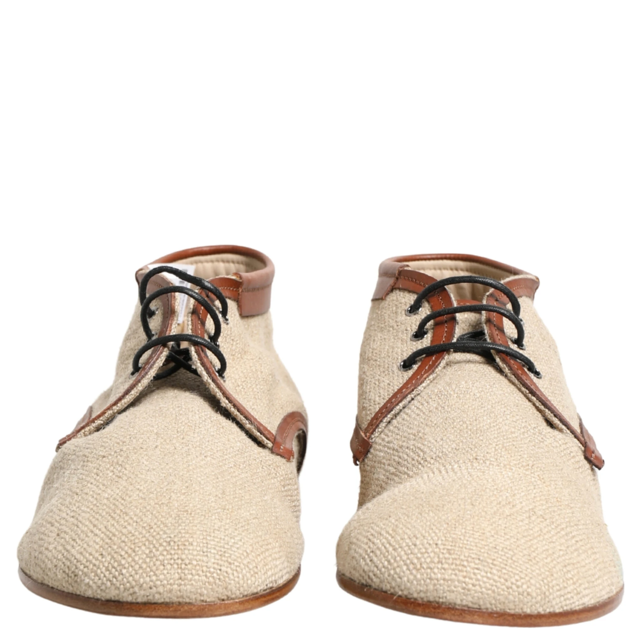 Beige Canvas Leather Trim Dress Derby Shoes