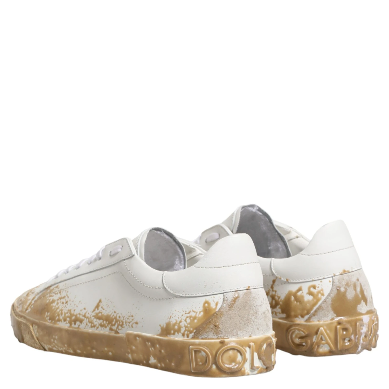 White Leather Paint Effect Low Top Sneakers  Shoes