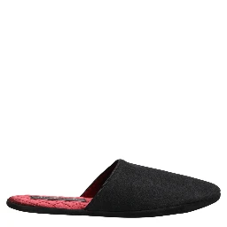 Black Wool Cashmere Red Quilted Slippers Shoes