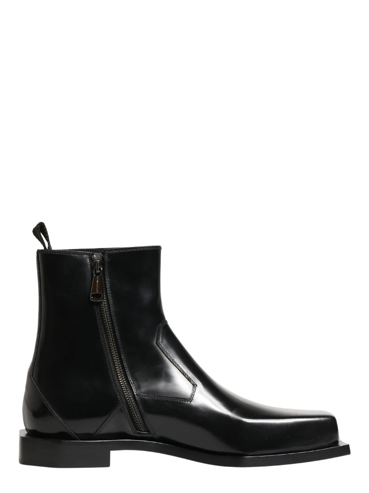 Black Leather Zip Closure Ankle Boots Shoes