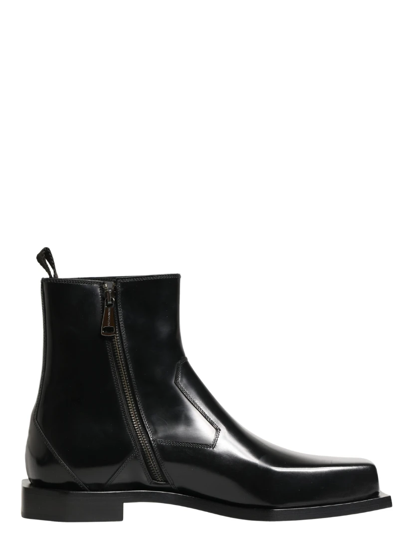 Black Leather Zip Closure Ankle Boots Shoes