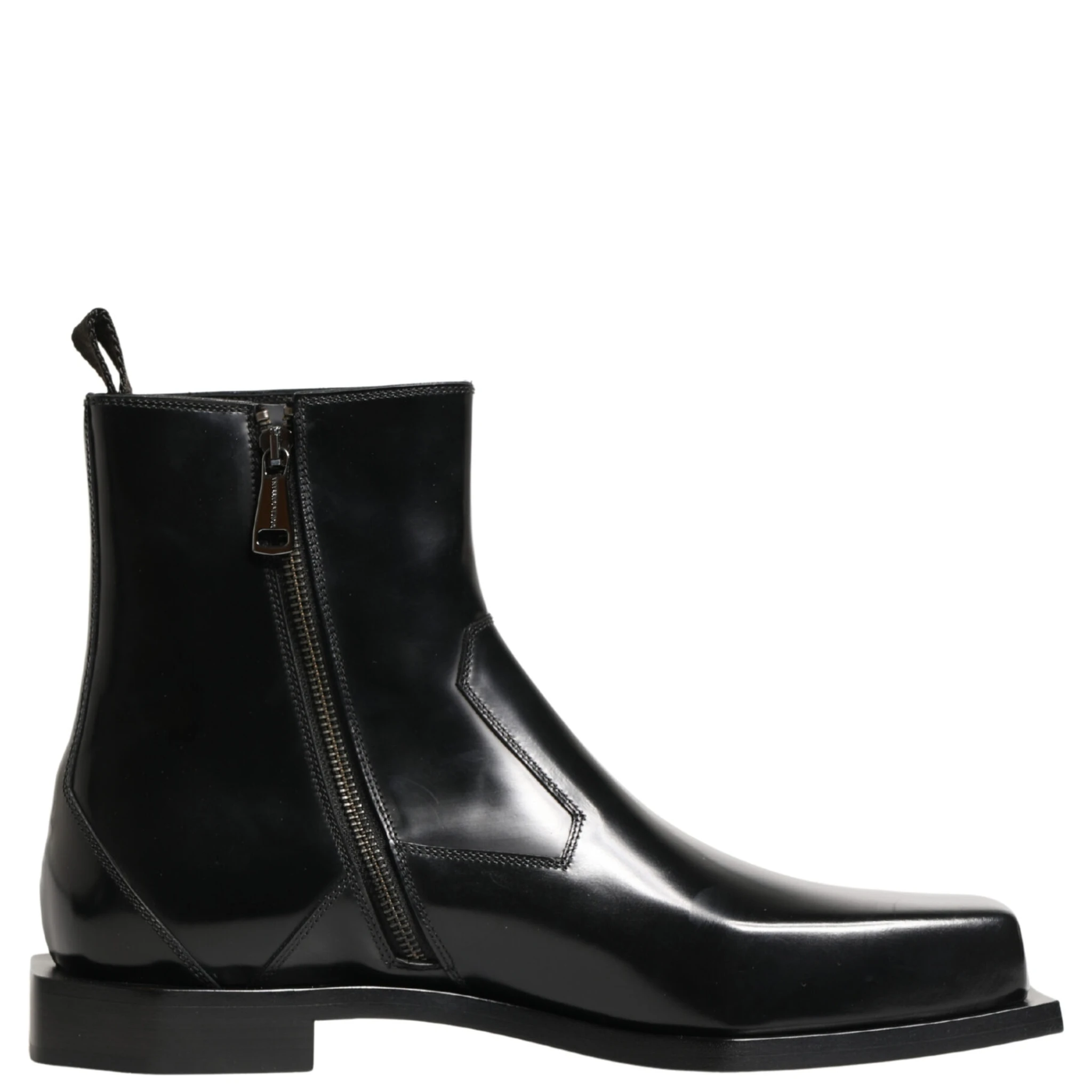 Black Leather Zip Closure Ankle Boots Shoes