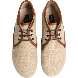 Beige Canvas Lace-Up Men Dress Derby Shoes