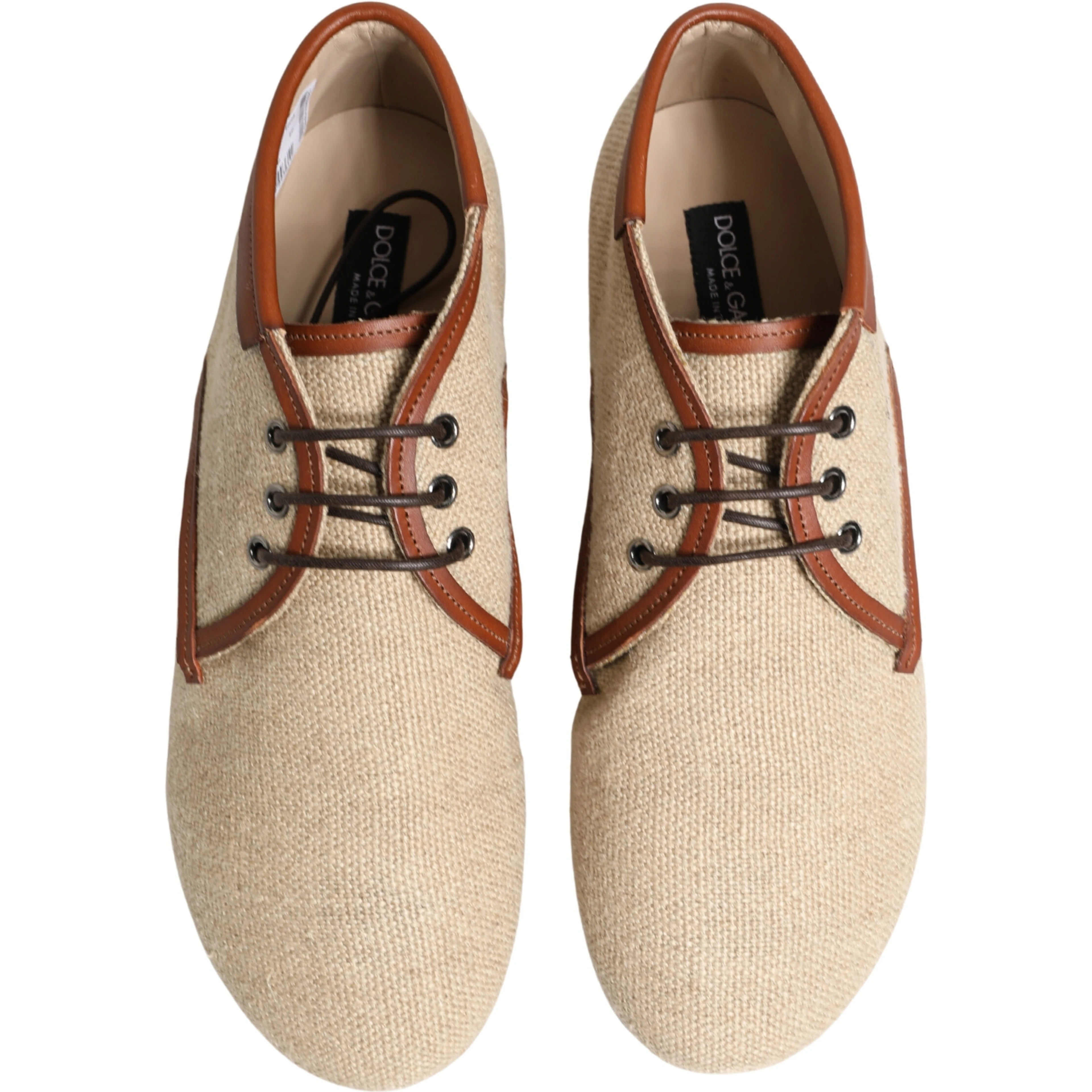 Beige Canvas Lace-Up Men Dress Derby Shoes