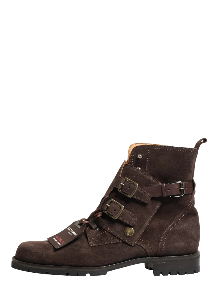 Brown Suede Leather Buckle Ankle Boots Shoes