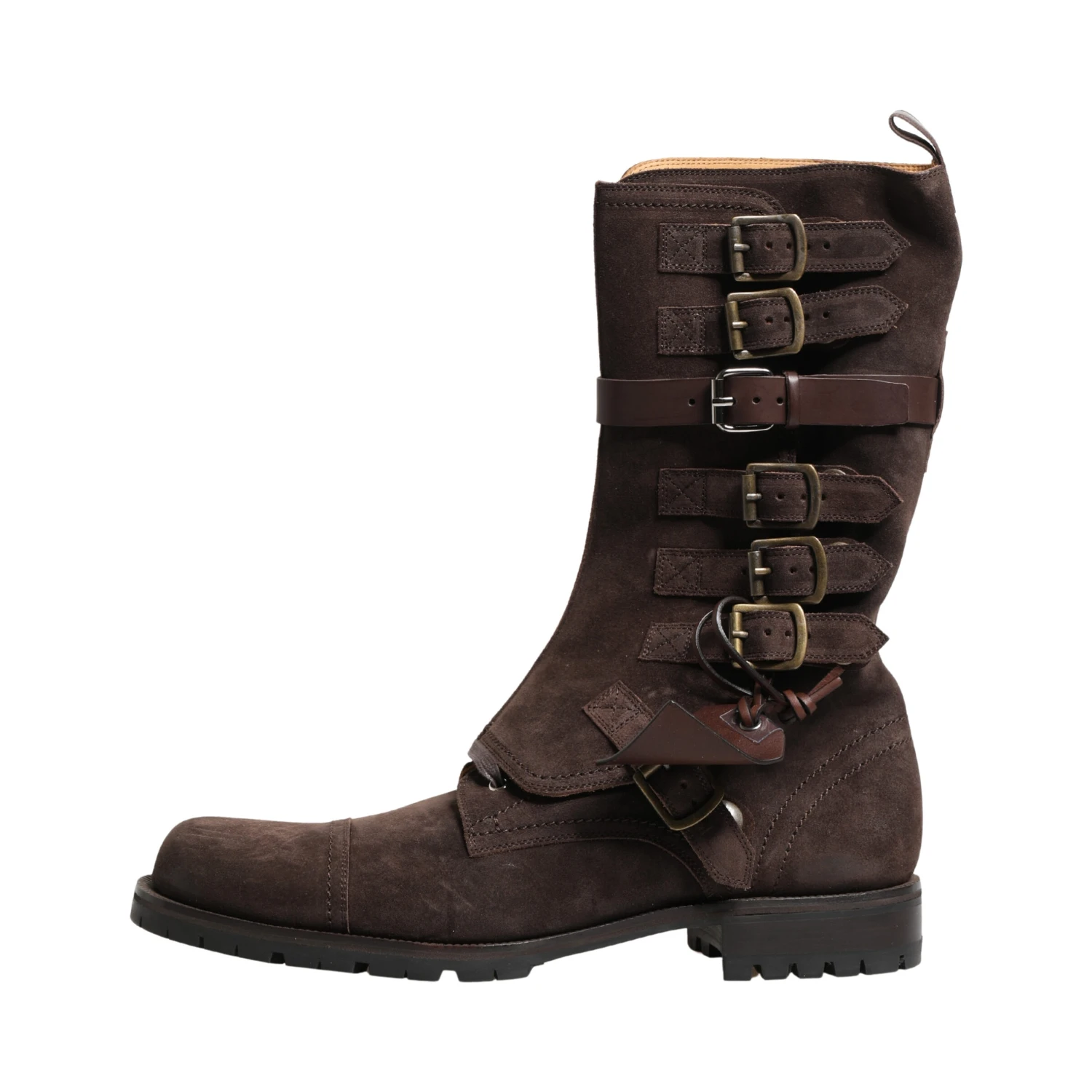 Brown Suede Leather Combat Ankle Boots  Shoes