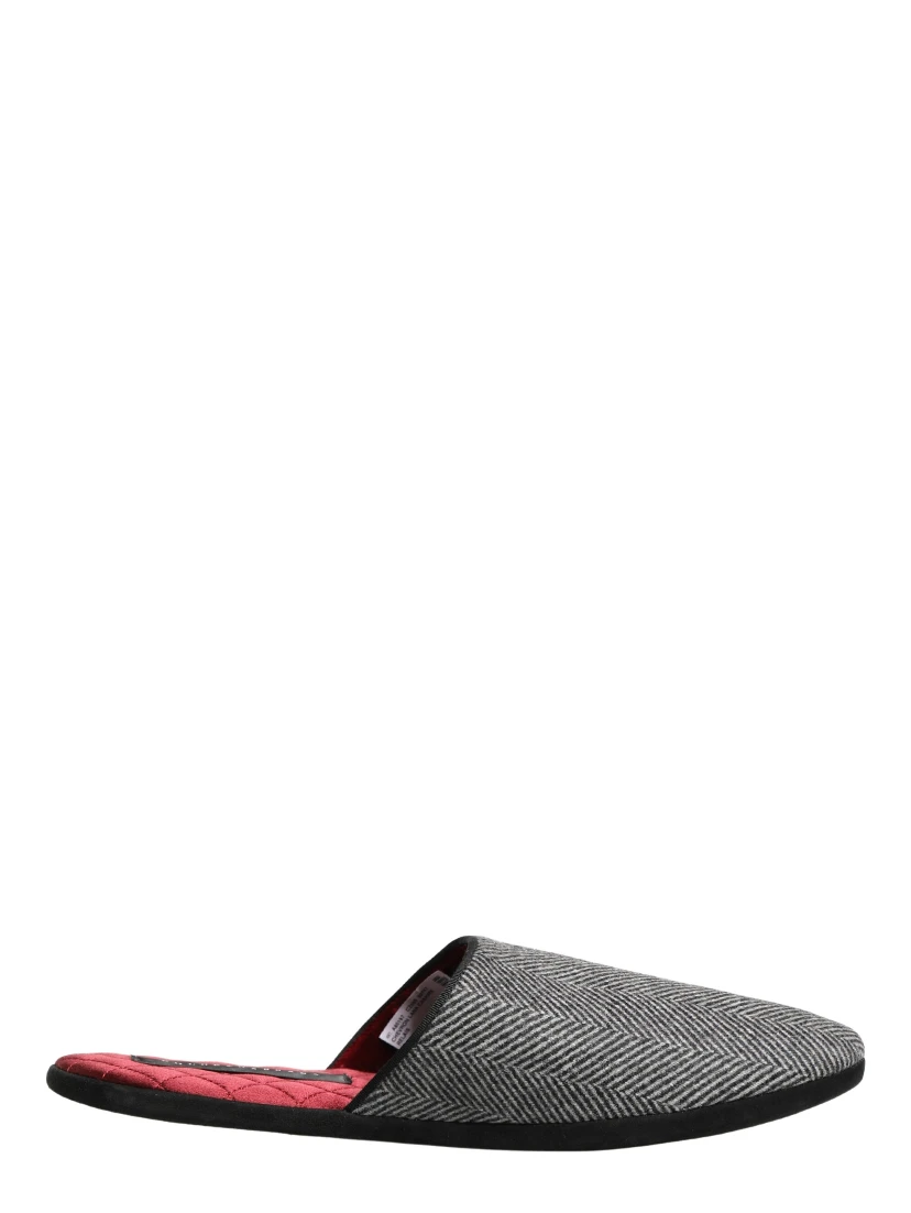 Grey Herringbone Cashmere Red Slippers Shoes