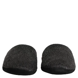 Dark Grey Charcoal Wool Red Slippers Shoes