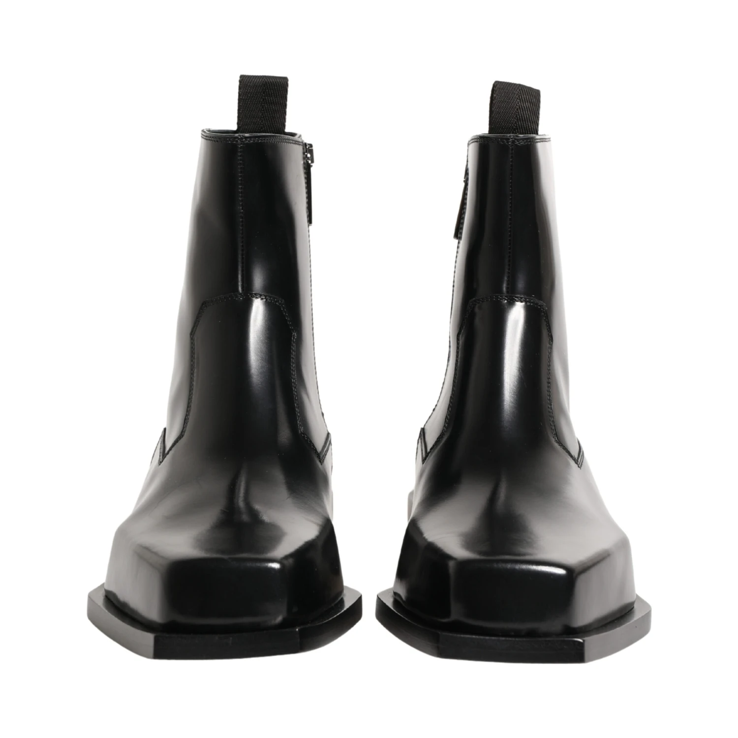 Black Leather Zip Closure Ankle Boots Shoes