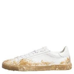 White Leather Paint Effect Low Top Sneakers  Shoes