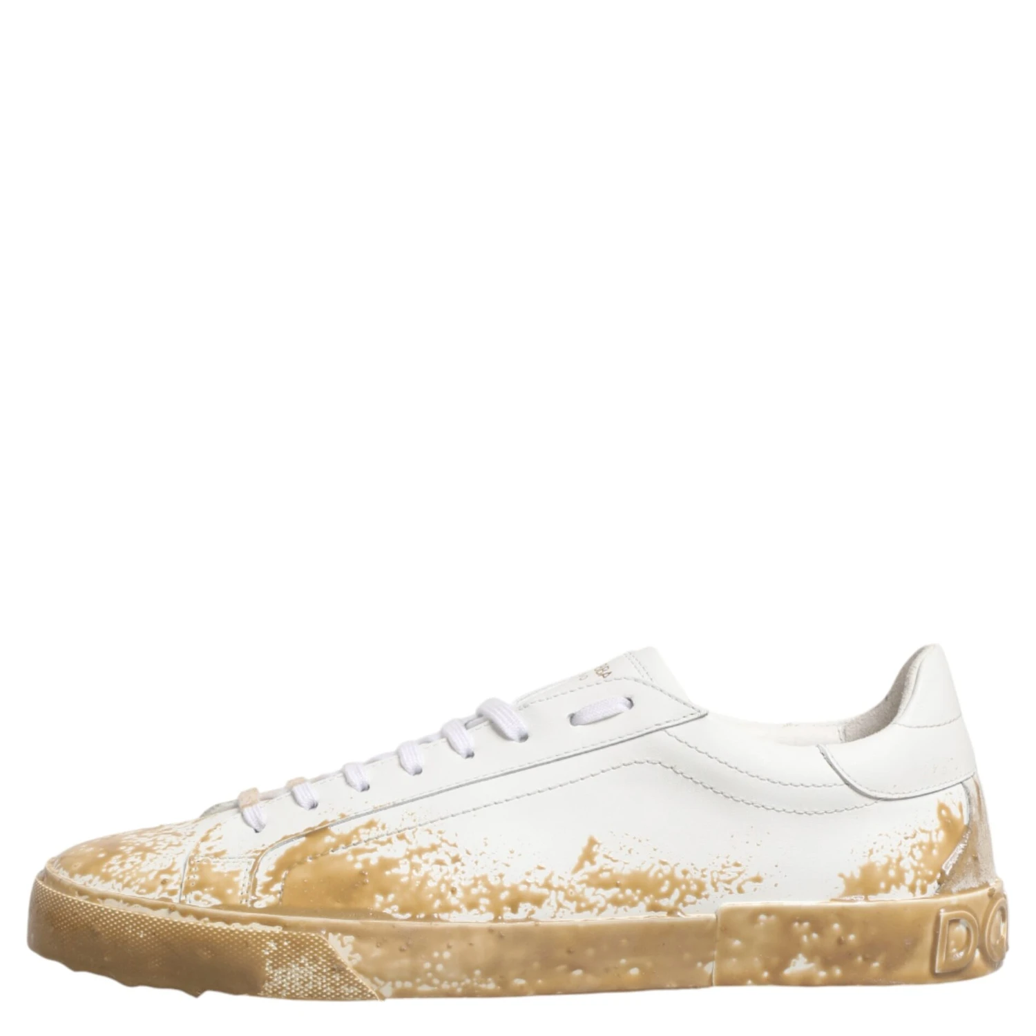 White Leather Paint Effect Low Top Sneakers  Shoes