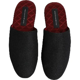 Black Wool Cashmere Red Quilted Slippers Shoes