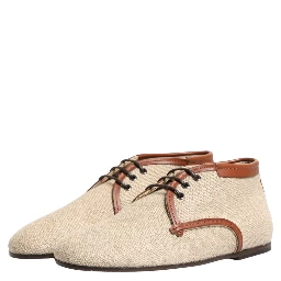 Beige Canvas Lace-Up Men Dress Derby Shoes