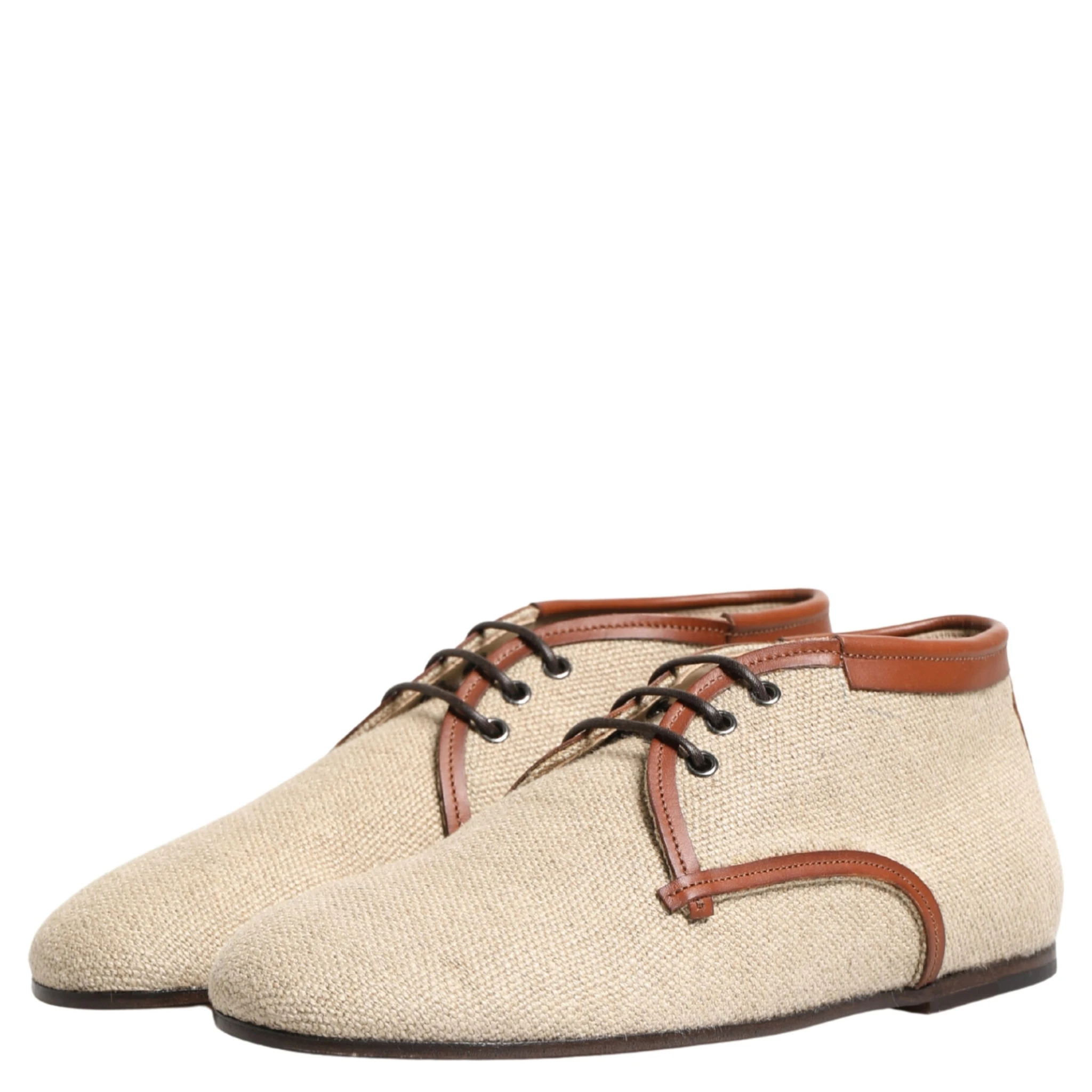 Beige Canvas Lace-Up Men Dress Derby Shoes