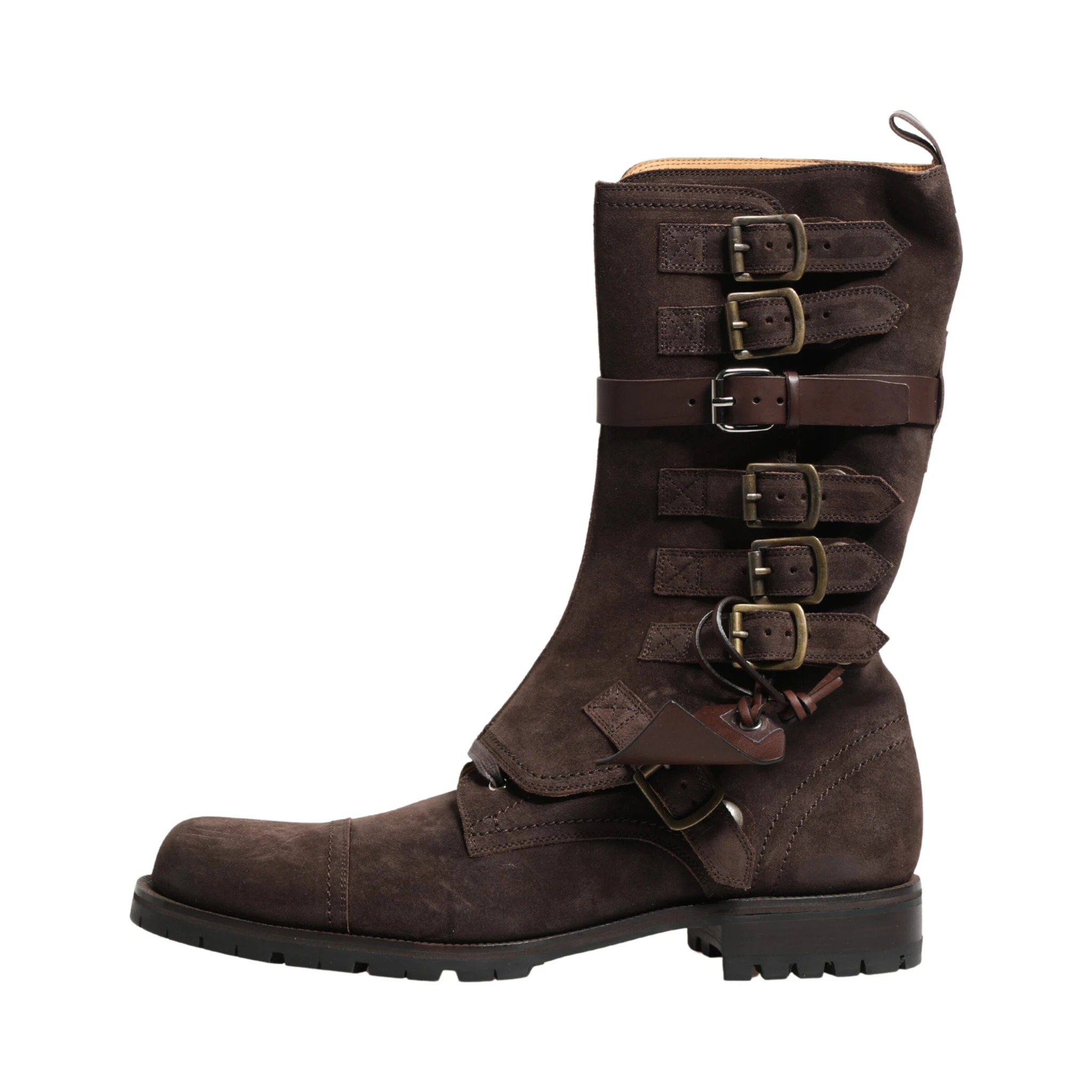 Brown Suede Leather Combat Ankle Boots  Shoes