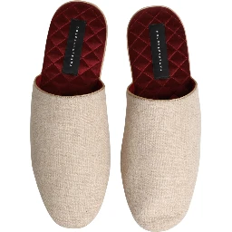 Beige Shetland Wool Red Quilted Slippers Shoes