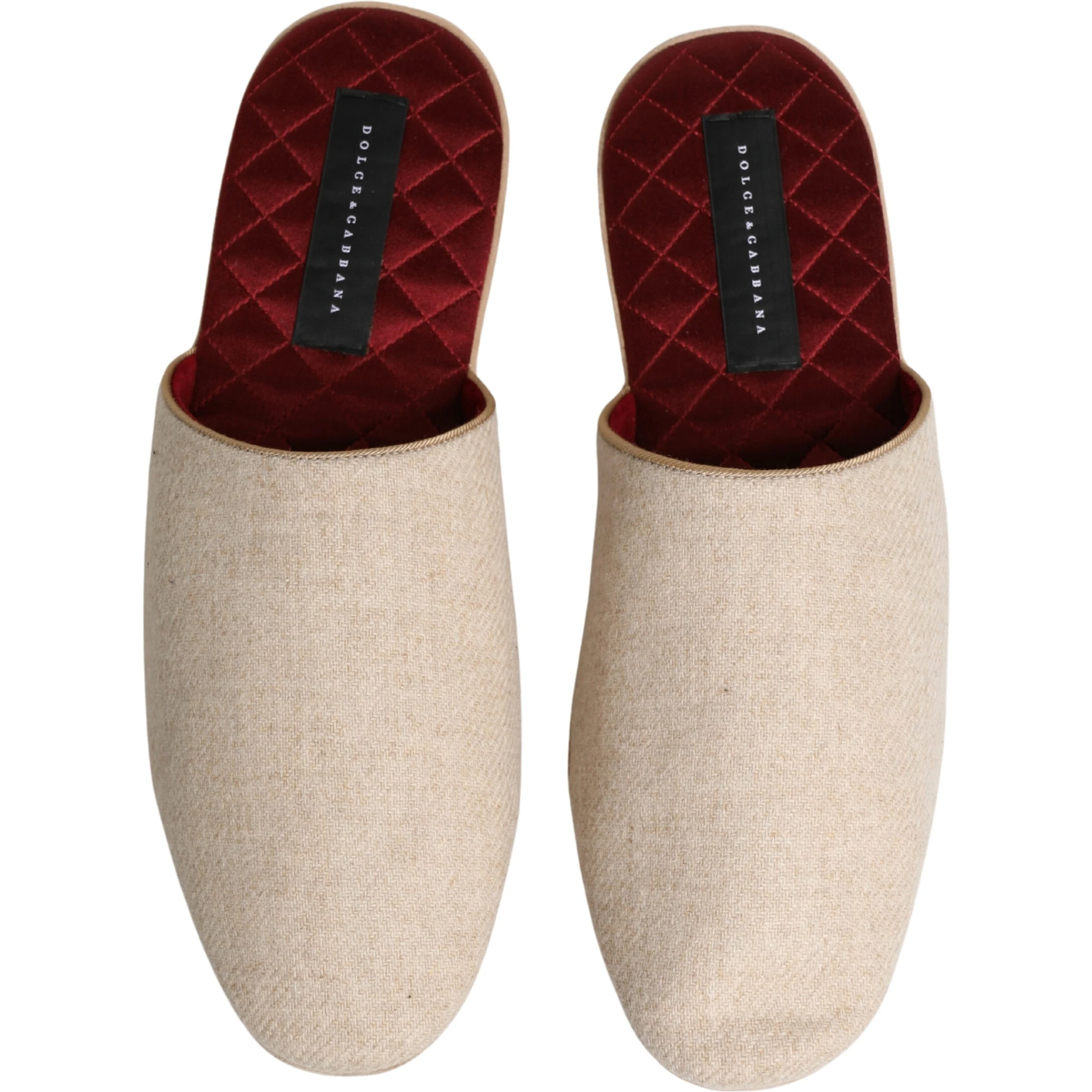 Beige Shetland Wool Red Quilted Slippers Shoes