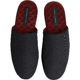 Dark Navy Wool Cotton Red Chevron Slippers Shoes