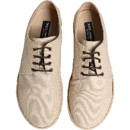 Beige Espadrille Sole Lace Up Canvas Derby Shoes