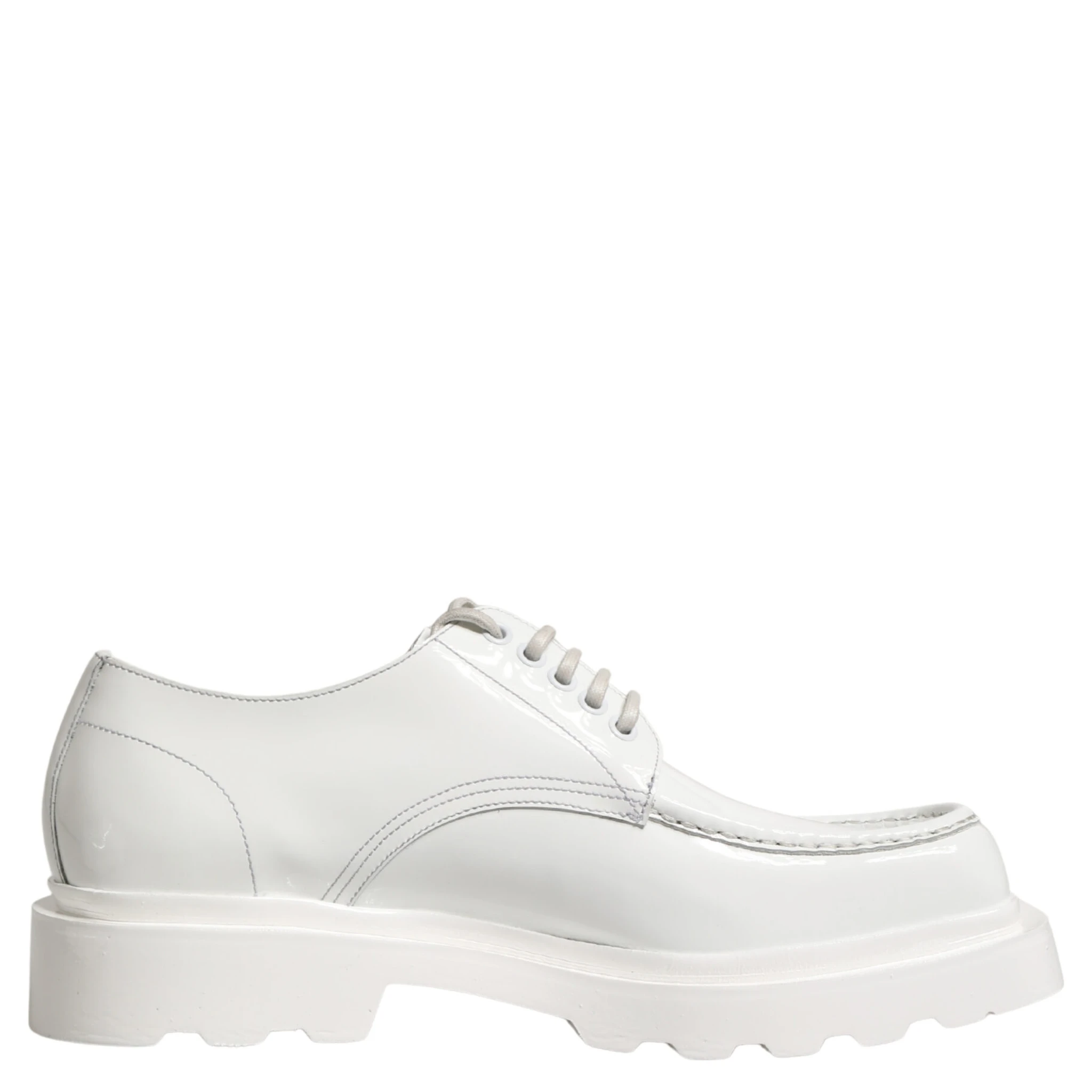White Leather Chunky Sole Derby Shoes