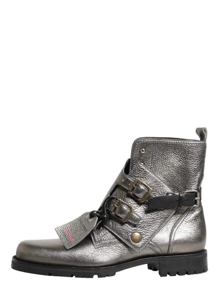Metallic Silver Leather Buckle Ankle Boots Shoes alternative