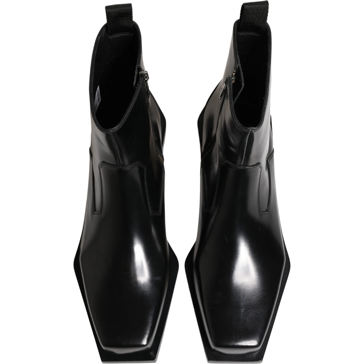 Black Leather Zip Closure Ankle Boots Shoes