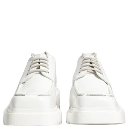 White Leather Chunky Sole Derby Shoes