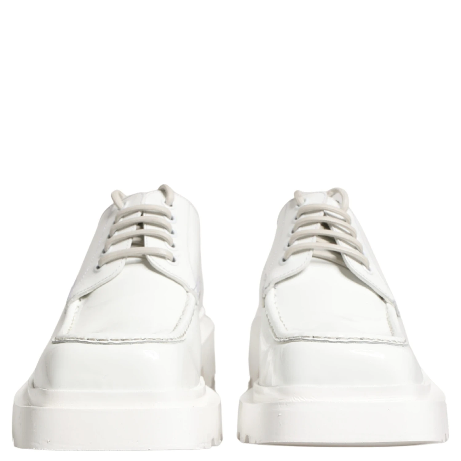 White Leather Chunky Sole Derby Shoes
